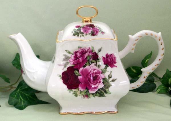 Summer Rose 8 Cup Square Porcelain Teapot-Roses And Teacups