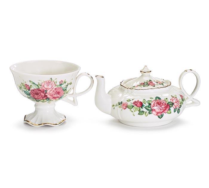 Summertime Red and Pink Roses Porcelain Tea For One-Roses And Teacups