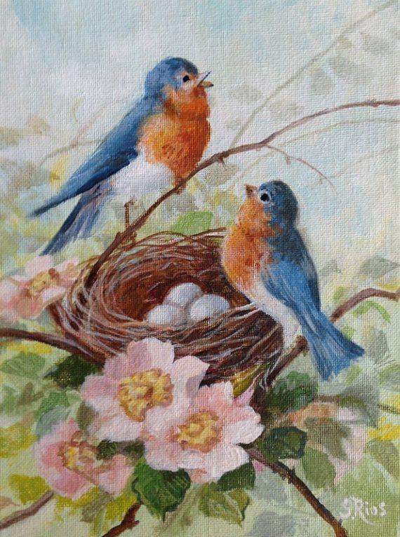 Susan Rios Bluebird Family Mini Art