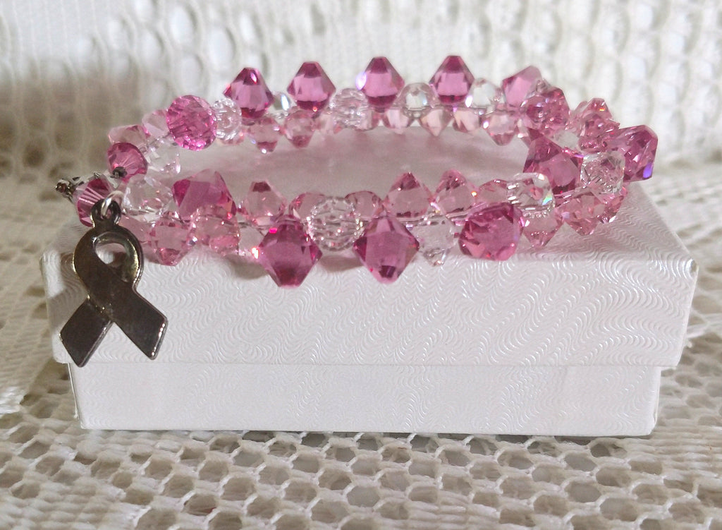 Swarovski Crystal Sterling Pink Ribbon Bracelet - Only 3 Available!-Roses And Teacups