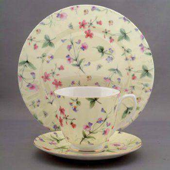 Sweet Pea on Yellow Bone China Tea Cup & Saucer