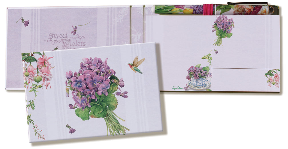 Sweet Violets and Teacup Sticky Note Pad Pen Set - Roses And Teacups 