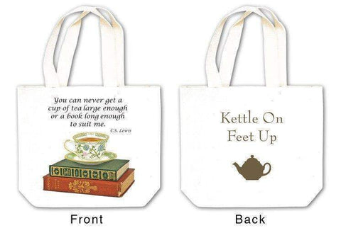 Tea Cup on Books Tea Gift Favor Tote with Tea and Spiced Tea Cup Coaster Mat-Roses And Teacups