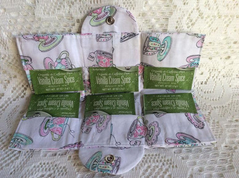 Tea Cups Tea Wallet Fabric Tea Bag and Sweetener Envelope for the Purse
