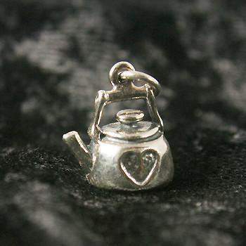 Tea Kettle Sterling Silver Charm-Roses And Teacups