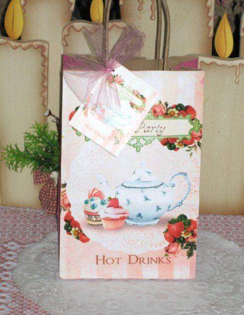 Tea Party Gift Bag with Hang Tag-Roses And Teacups