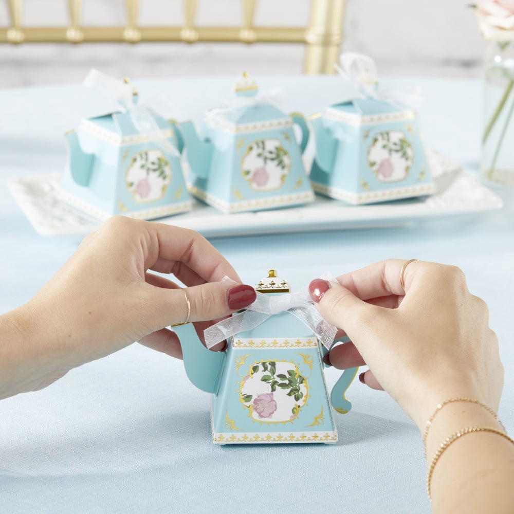 Tea Time Whimsy Blue Teapot Favor Box Set of 24