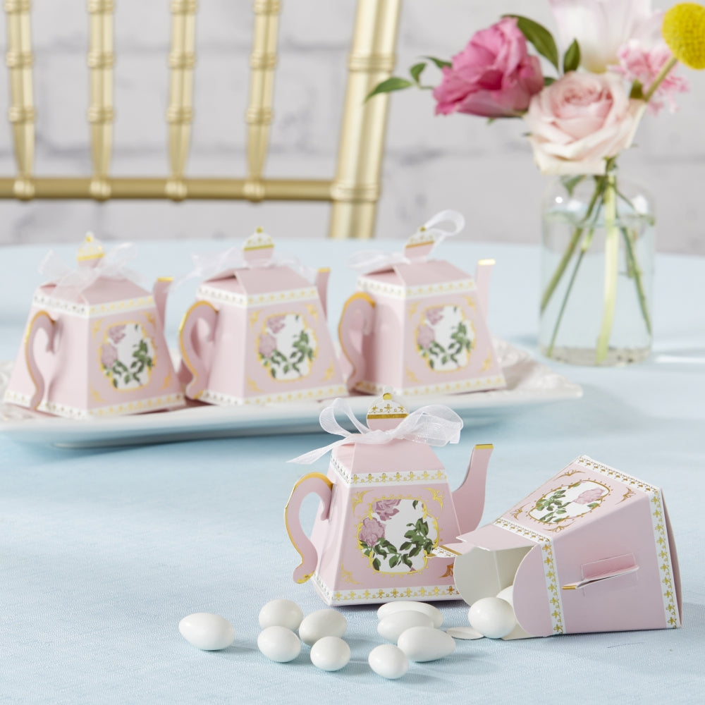 Tea Time Whimsy Pink Teapot Favor Box Set of 24-Roses And Teacups