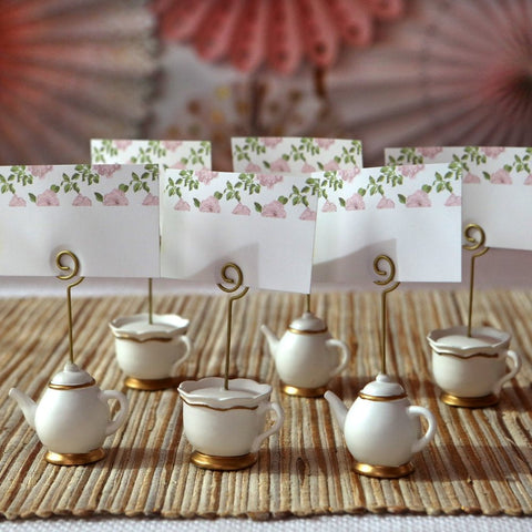 Tea Time Whimsy Place Card Holders Set of 6-Roses And Teacups