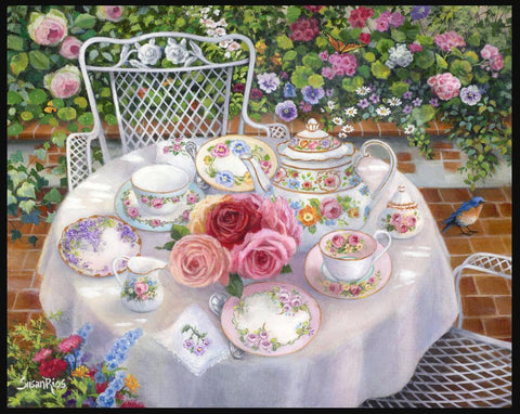 Tea on the Patio Susan Rios Keepsakes 8 x 10-Roses And Teacups
