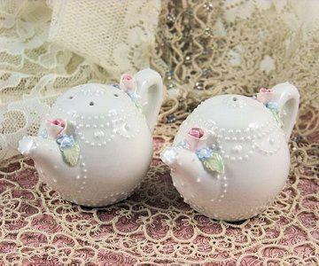 Teapot Salt and Pepper Set-Roses And Teacups