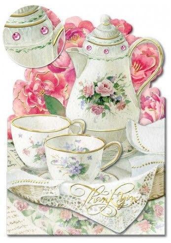 Thank You Teapot Dimensional Greeting Card-Roses And Teacups