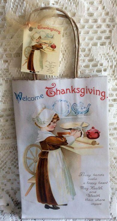 Thanksgiving Gift Bag with Hang Tag-Roses And Teacups