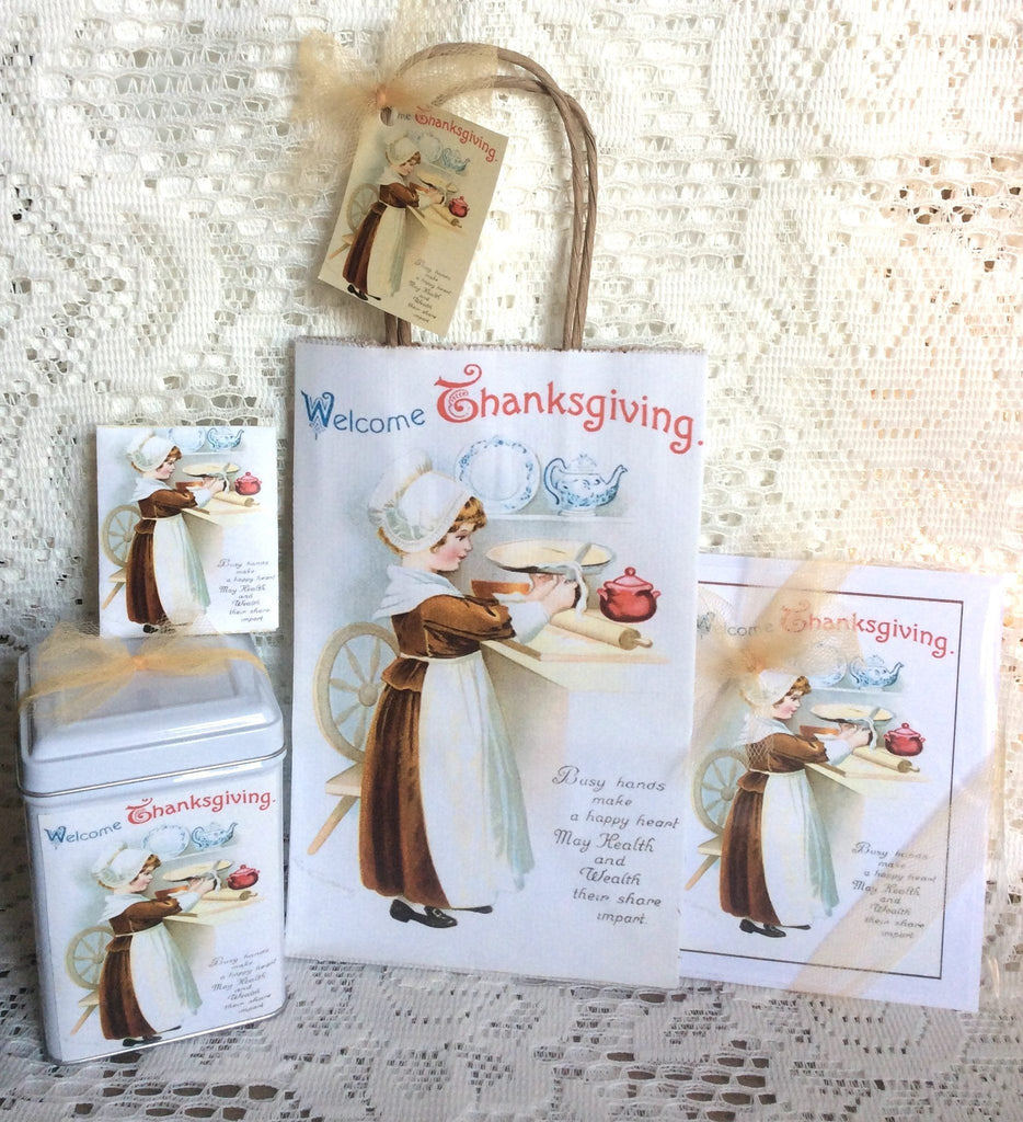 Thanksgiving Tea Tin Gift Bag Set-Roses And Teacups