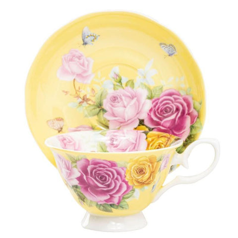 The Most Beautiful Yellow Roses Fine Bone China Teacup and Saucer
