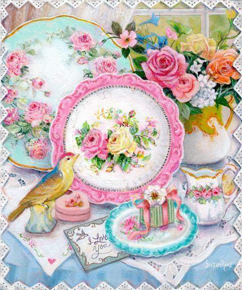 "Things She Loves" Susan Rios Keepsakes 10 x 8-Roses And Teacups