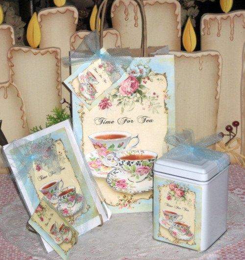 Time for Tea Gift Bag with Hang Tag-Roses And Teacups