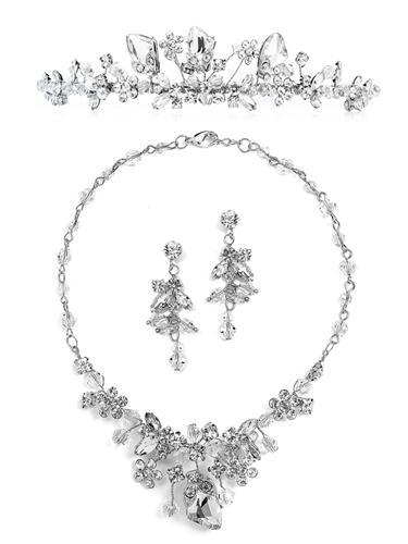 Top-Selling Handmade Tiara, Necklace & Earrings Set with Genuine Crystals 4005TS-Roses And Teacups