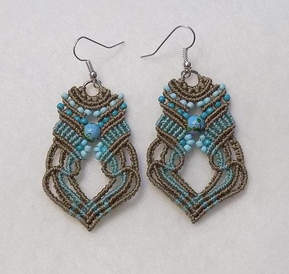 Turquoise Macrame Earrings-Roses And Teacups