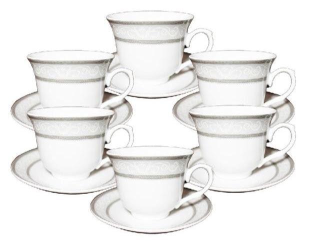 Case of 36 Adeline Silver Flourish Wholesale Tea Cups and Saucers FREE SHIPPING!-Roses And Teacups