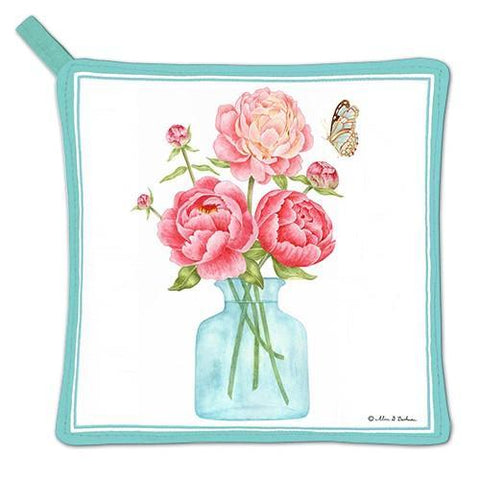 Vase of Peonies with Butterfly Potholder-Roses And Teacups