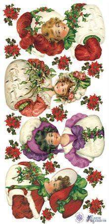 Victorian Christmas Ladies 2 Sheets of Stickers-Roses And Teacups