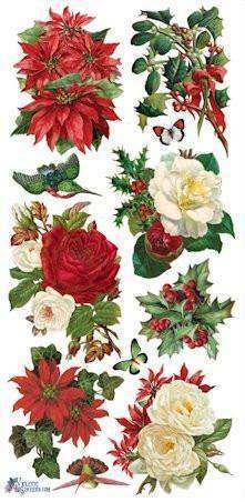 Victorian Christmas Roses and Poinsettias 2 Sheets of Stickers