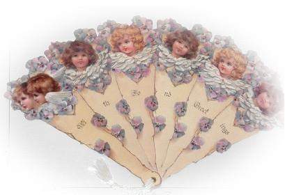 Victorian Fan Greeting Card ~ Angels in Pansies "With Fond Greetings"