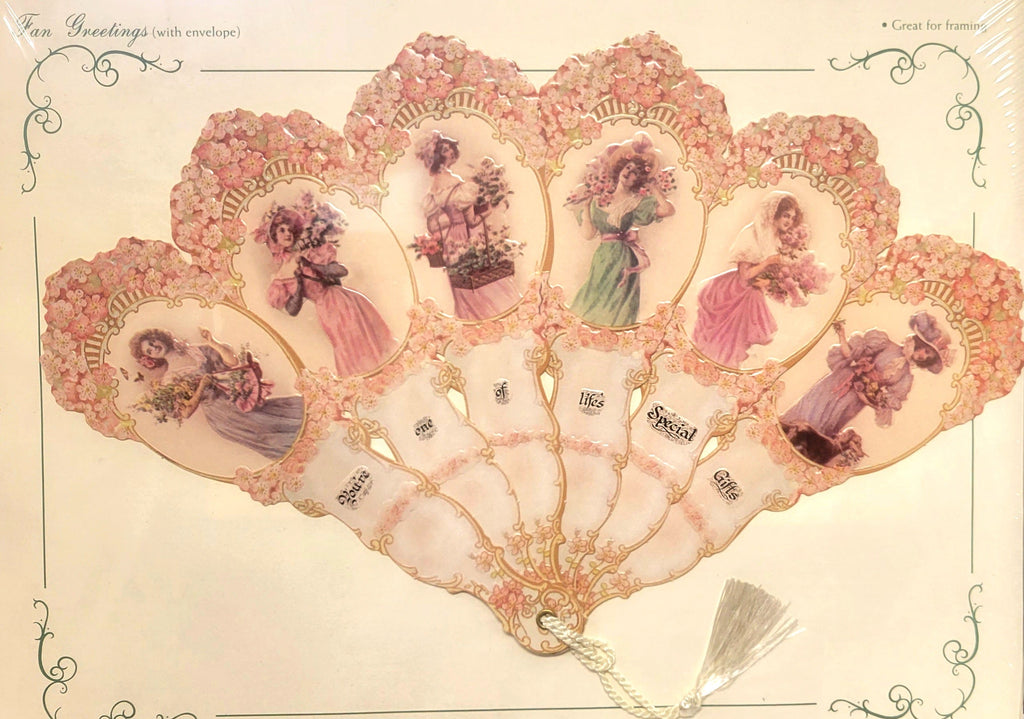 Victorian Fan Greeting Card Life's Special Gifts Ladies-Roses And Teacups