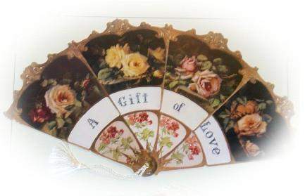 Victorian Fan Greeting Card ~ Roses on Brown "A Gift of Love"