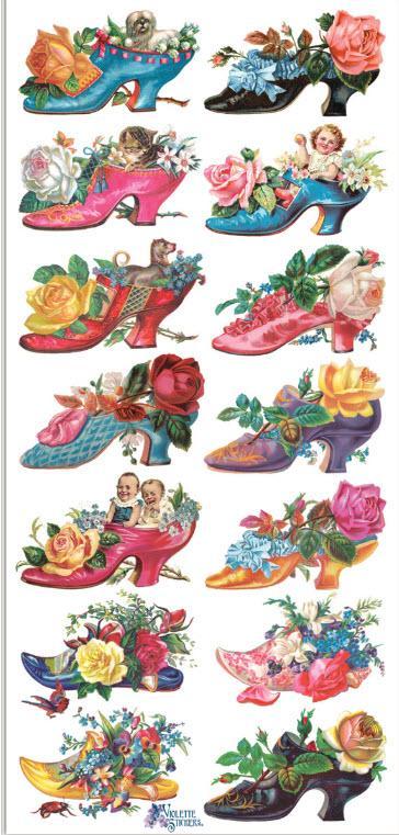 Victorian Shoes 2 Sheets of Stickers-Roses And Teacups
