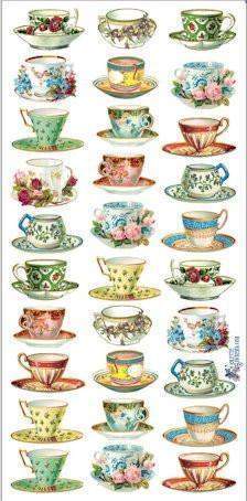 Victorian Tea Cup 2 Sheets of Stickers-Roses And Teacups
