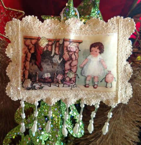 Vintage Girl Chimney Surprise Sachet Ornament - One of a Kind!-Roses And Teacups