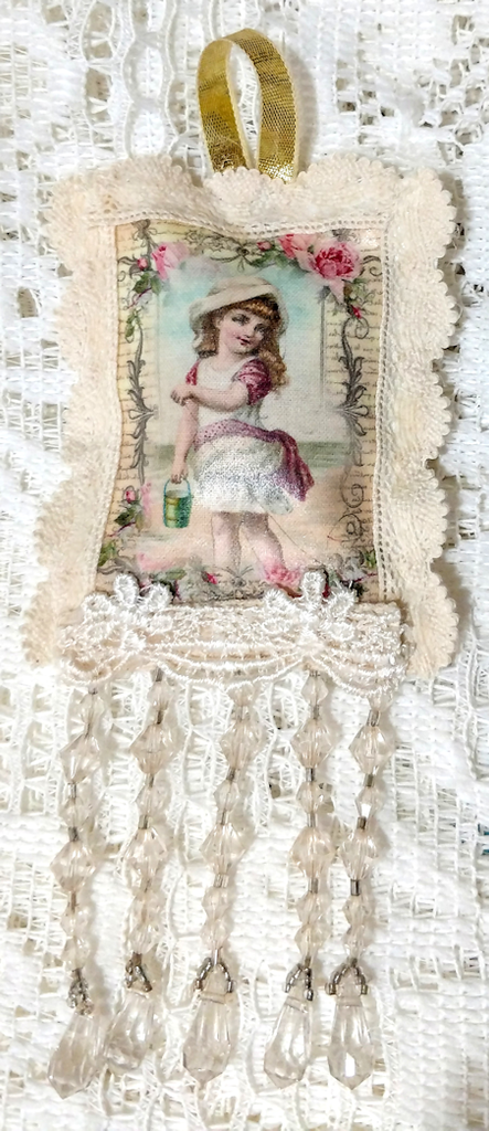 Vintage Girl with Pail Scented Sachet Ornament-Roses And Teacups