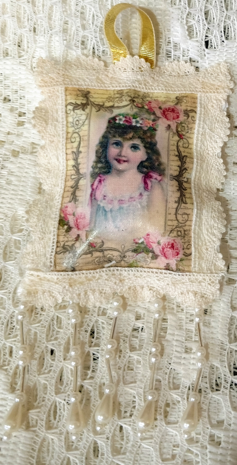 Vintage Girl with Roses Scented Sachet Ornament
