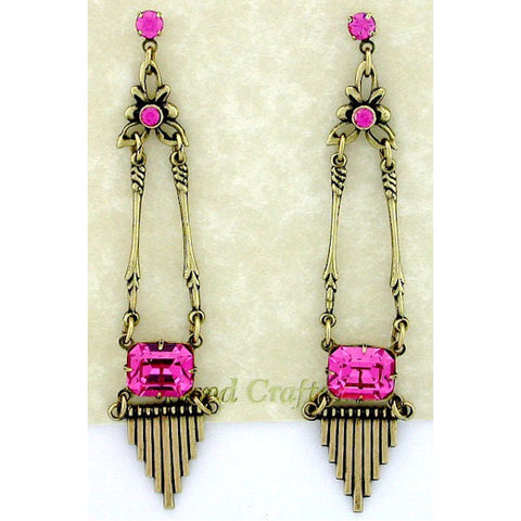 Vintage Reproduction Art Deco Chandelier Earrings - Rose Austrian Crystal-Roses And Teacups