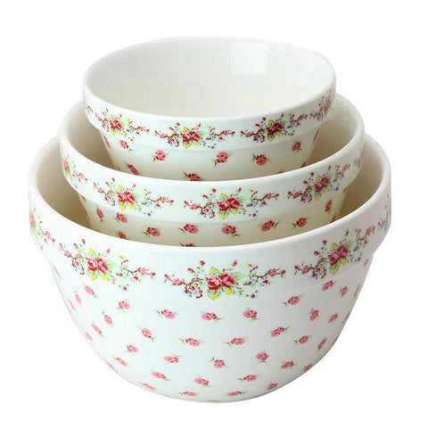 Vintage Rose Porcelain Mixing Bowls Set of 3-Roses And Teacups