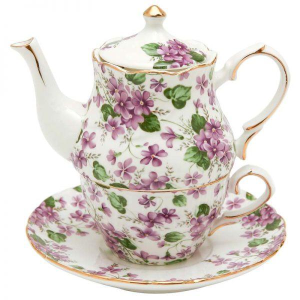 Violet Chintz Porcelain Tea for One