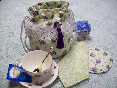 Violet Fields Tea Cup Carrier Tote-Roses And Teacups