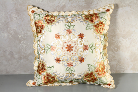 Vivian Autumn Embroidered Lace Cut Out Pillow Cover-Roses And Teacups