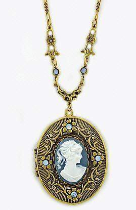 Wedgewood Blue Crystal Cameo Locket-Roses And Teacups