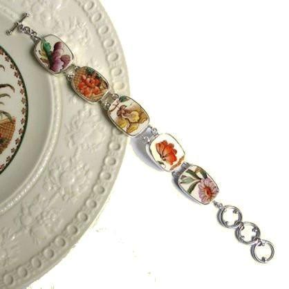 Wedgewood Bullfinch China Jewelry Sterling Bracelet Adjustable 7 to 8 1/4