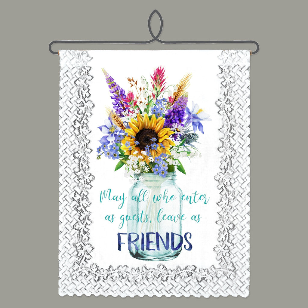 Welcome Friends Lace Wall Hanger Included-Roses And Teacups