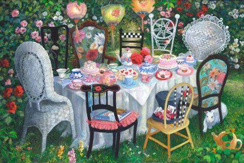 "Where's Alice" Susan Rios Keepsakes 8 x 12-Roses And Teacups