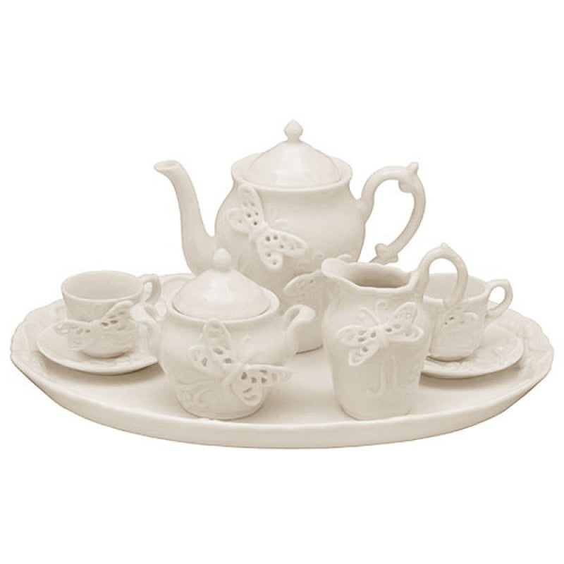 White Butterflies 10 Piece Tea Set for Kids Girls Children - FREE Tea Included!-Roses And Teacups