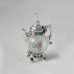 White Czech Bead Silver Teapot Earrings-Roses And Teacups
