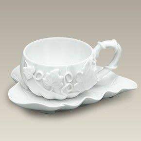 White Fall Pumpkin Tea Cup and Saucer - FREE Pumpkin Spice Tea Included!-Roses And Teacups