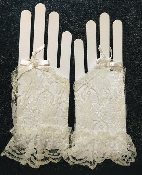 White Fingerless Lace Gloves Perfect for Tea Parties and Bridal Affairs!-Roses And Teacups