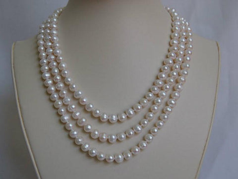 White Freshwater Pearl Necklace PN107-Roses And Teacups