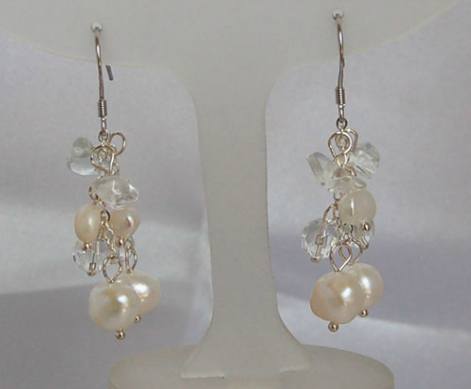 White Pearl and Crystal Earrings EF069-Roses And Teacups